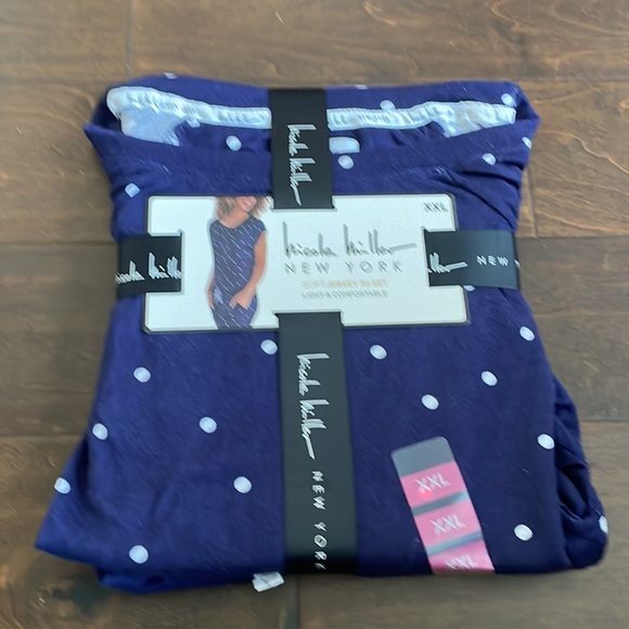 Nicole Miller Womens Jersey Knit Pajama Set Blue Short Sleeve Polka Dot - Picture 3 of 6